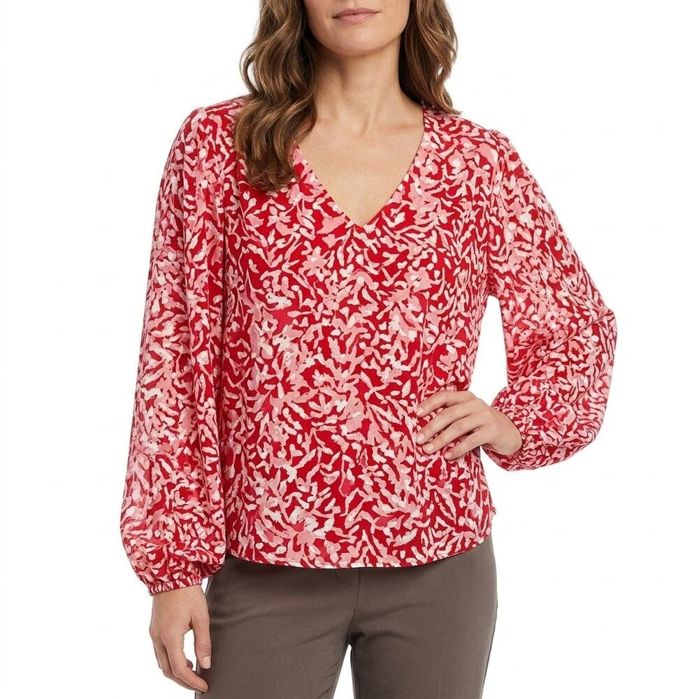 NWT Koko + Mason Red Floral Lightweight Blouse Women Size XL